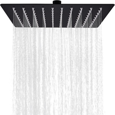 12 Inch Square Rainfall Shower Head, Black Stainless Steel Anti Rust ...