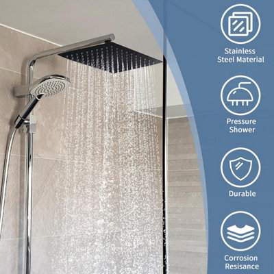 12 Inch Square Rainfall Shower Head, Black Stainless Steel Anti Rust ...