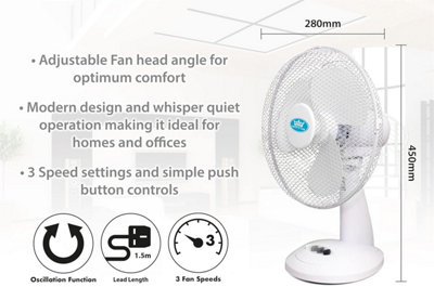 12 Inch Table Desk Fan - Portable Oscillating Cooling Fan, 3 Speeds ...