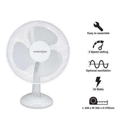 12-Inch Table Fan with 3 Speeds & Oscillation Free-Standing Design