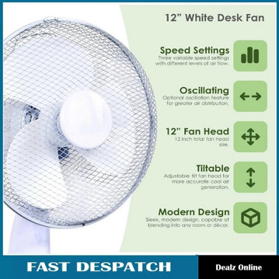 12-Inch Table Fan with 3 Speeds & Oscillation Free-Standing Design