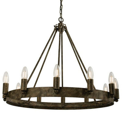 12 Light Ceiling Pendant Distressed Aged Metal Candle Ring Hanging Feature Lamp