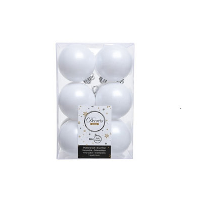 12 Luxury Shatterproof Christmas Baubles Tree Decorations 60mm - Winter White