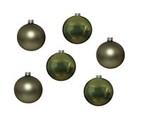 12 Moss Green Christmas Baubles 6cm Shatterproof Tree Ornaments Shiny Matt Decs