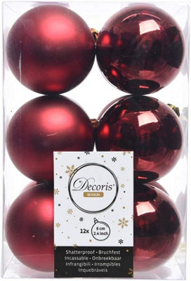 12 Oxblood Red Baubles Shatterproof Christmas Tree Hanging Decorations 6cm