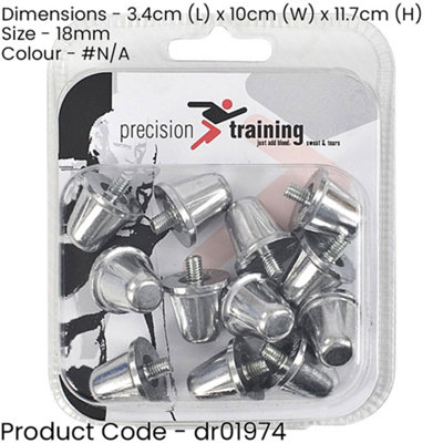 12 PACK 18mm Alloy Rugby Union Boot Studs - Screw-in Silver Grass Shoe Grips