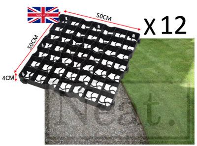 12 Pack (3m²) - Neat Plastics Gravel/Grass Grid Paver Path Base Mat FOR Greenhouse Deck Turf Lawn Shed Garden