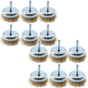 12 Pack 50mm Steel Wire Cup Brush For Drills Brass Coated Rust Paint Remover