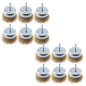 12 Pack 75mm Steel Wire Cup Brush For Drills Brass Coated Rust Paint Remover