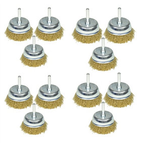 12 Pack 75mm Wire Cup Brush for Drills Steel Brass Coated Rust Paint Remover