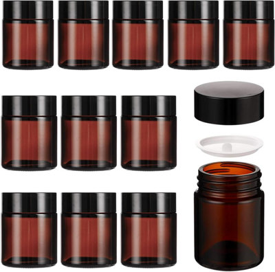 12 Pack Amber Glass Jars (180ml) with Lids Travel Cosmetic Containers with UV Protection for Lotion, Cream, & Powder