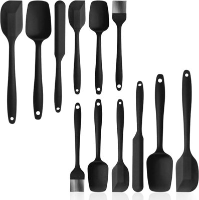 12 Pack Black Silicone Spatulas for Mixing, Baking, and Cooking on Non-Stick Cookware