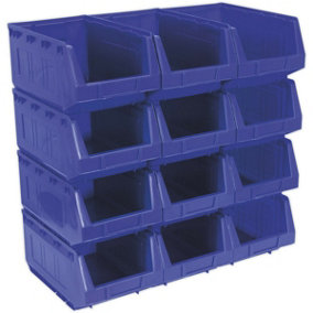 12 PACK Blue 210 x 335 x 165mm Plastic Storage Bin - Warehouse Part Picking Tray