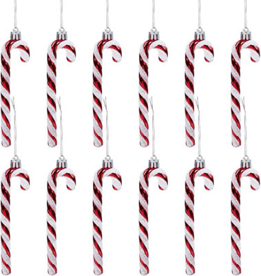12 Pack Candy Cane Christmas Decorations Red and White Baubles Small ...