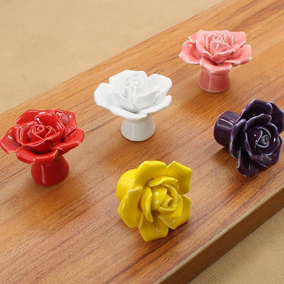 12 Pack Ceramic door handles with rose pattern, dressing table and ...