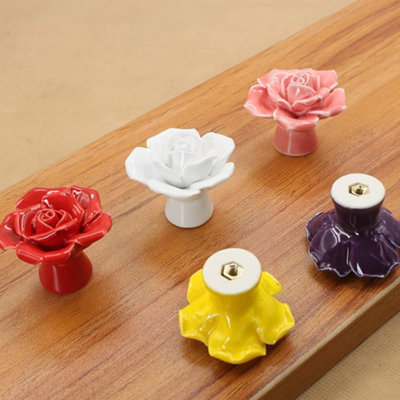 12 Pack Ceramic door handles with rose pattern, dressing table and ...