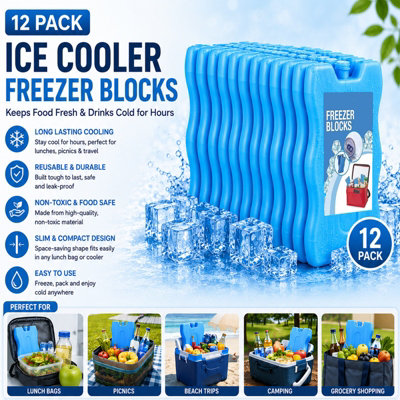 12 Pack Freezer Blocks Family Pack for Cool Box Bags Reusable Long ...