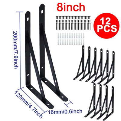 12 Pack Heavy Duty Black Steel L-Shaped Shelf Brackets
