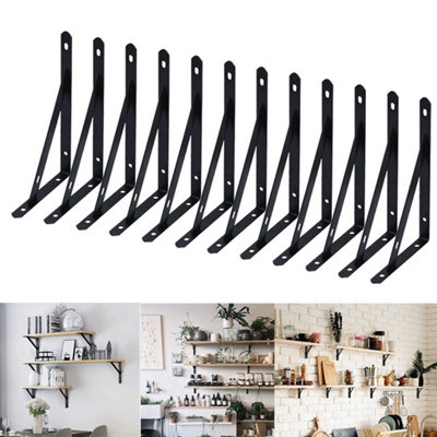12 Pack Heavy Duty Black Steel L-Shaped Shelf Brackets