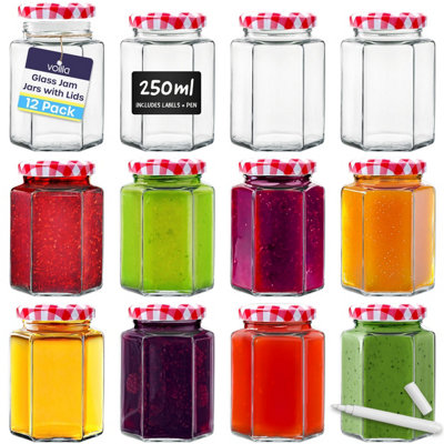 12 Pack Hexagonal Jam Jars 250ml