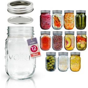 12 Pack Mason Jars with Lids 490ml Leakproof Glass Jars with Airtight Seal Round with Silver 2-Part Lids for Food Storage