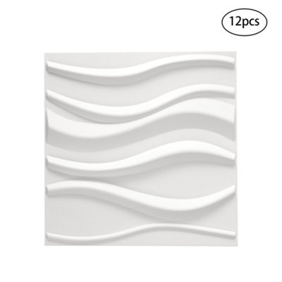 12 Pack Modern Square 3D Wave PVC Wall Panels Home Decorative Tiles 50cm x 50cm