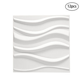 12 Pack Modern Square 3D Wave PVC Wall Panels Home Decorative Tiles 50cm x 50cm, 3m² Pack