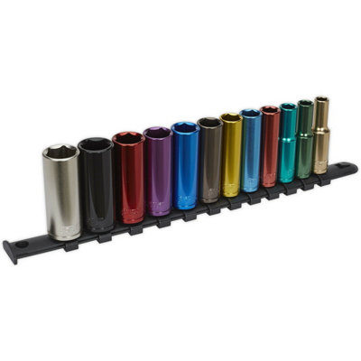 12 PACK Multi Colour DEEP Socket Set 3/8