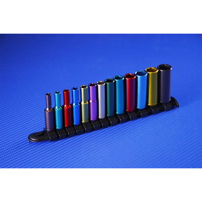 12 PACK Multi Colour DEEP Socket Set 3/8" Metric Square Drive - 6 Pt WallDrive