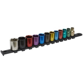 12 PACK Multi Colour Socket Set 3/8" Metric Square Drive - 6 Pt WallDrive Torque