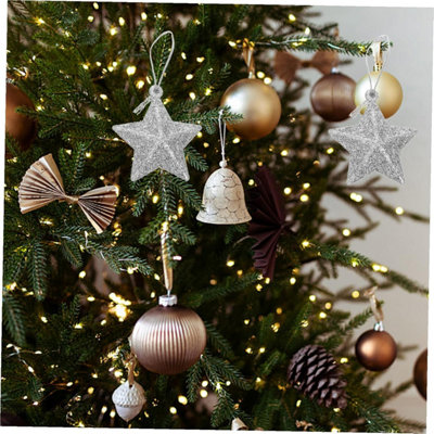12 Pack Set of Silver Star Christmas Tree Ornaments, Festive Hanging ...