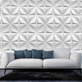12 Pack White Modern Flower Design Textured 3D Wall Panel Decorative Tiles 50cm x 50cm