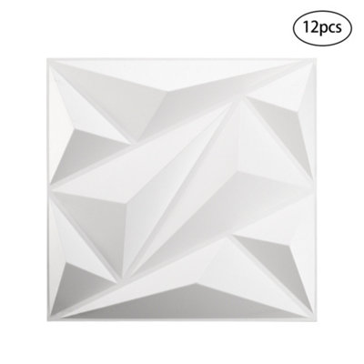 12 Pack White Square 3D Diamond Design PVC Wall Panels Home Wall Decorative Tiles 50cm x 50cm