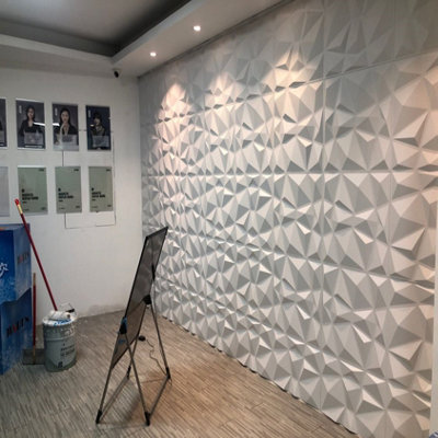 12 Pack White Square Decorative 3D Diamond PVC Wall Panels Home Wall Decor 50cm x 50cm