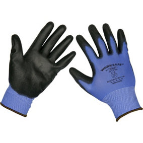 12 PAIRS - LARGE Lightweight Precision Grip Gloves - Elasticated Wrist