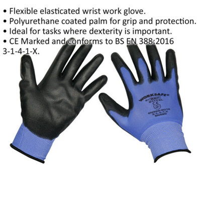 12 PAIRS Lightweight Precision Grip Gloves - XL - Elasticated Wrist - Flexible
