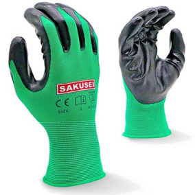 12 Pairs Nitrile Coated Premium Work Gloves Builders Gardening Strong Grip Glove Medium (8)