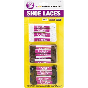 12 Pairs Prima Shoe Laces Boots Professional Trainers Shoes Black
