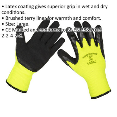 12 PAIRS Thermal Lined Superior Grip Gloves - Large - Latex Coating - Flexible