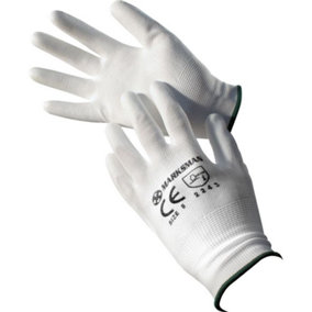 12 Pairs White Work Gloves Mechanic Builders Safety Nylon Construction Pu Coated Secure Grip Ideal For General Duty Work