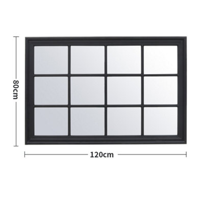 12 Pane Black Large Rectangular Black Wall Framed Mirror W 1200mm x H 800mm