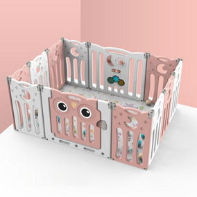 12 Panel Pink Foldable Baby Kid Playpen Safety Gate Play Yard Home Activity Center W 1430mm x D 1060 mm x H 630mm