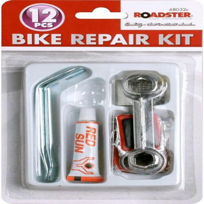 12 Pc Bike Puncture Repair Set With Patches Glue Spanner Bicycle Tyre Fixing