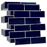12 Pcs 30.5 x 30.5cm(12") 3D Tile Stickers Peel and Stick Backsplash Splashback Decals Tile Transfer - Deep Blue Glossy