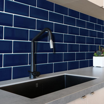 12 Pcs 30.5 x 30.5cm(12") 3D Tile Stickers Peel and Stick Backsplash Splashback Decals Tile Transfer - Deep Blue Glossy - 3