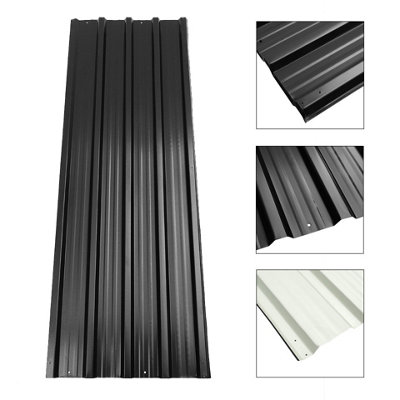 12 pcs Black Metal Corrugated Roofing Sheet for Garden Storage Shed L 129 cm x W 45 cm x T 0.27 mm - 4