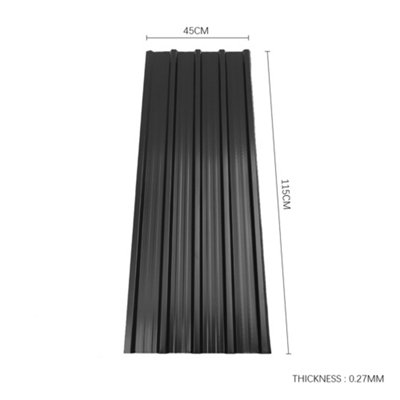 12 pcs Black Steel Corrugated Roofing Sheet Roof Cover for Garden Shed L 115 cm x W 45 cm x T 0.27 mm - 6