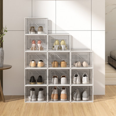 12 PCS Clear Shoe Box Plastic Stackable Shoe Storage Box with Magnetic ...