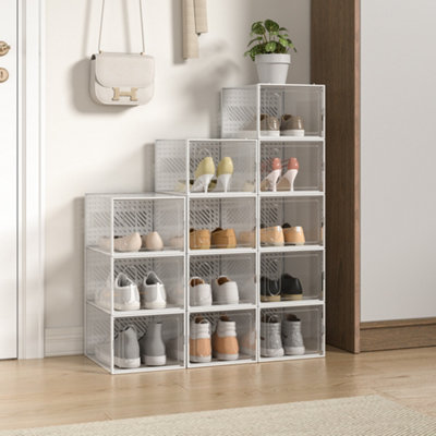 12 PCS Clear Shoe Box Plastic Stackable Shoe Storage Box with Magnetic ...
