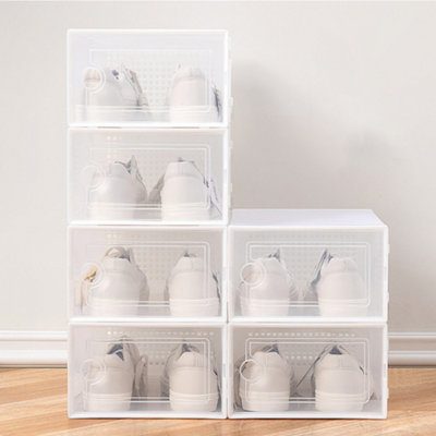 12 Pcs Clear Stackable Shoe Storage Box Plastic Shoe Organiser 36cm (W) x 26cm (D) x 16.5cm (H)